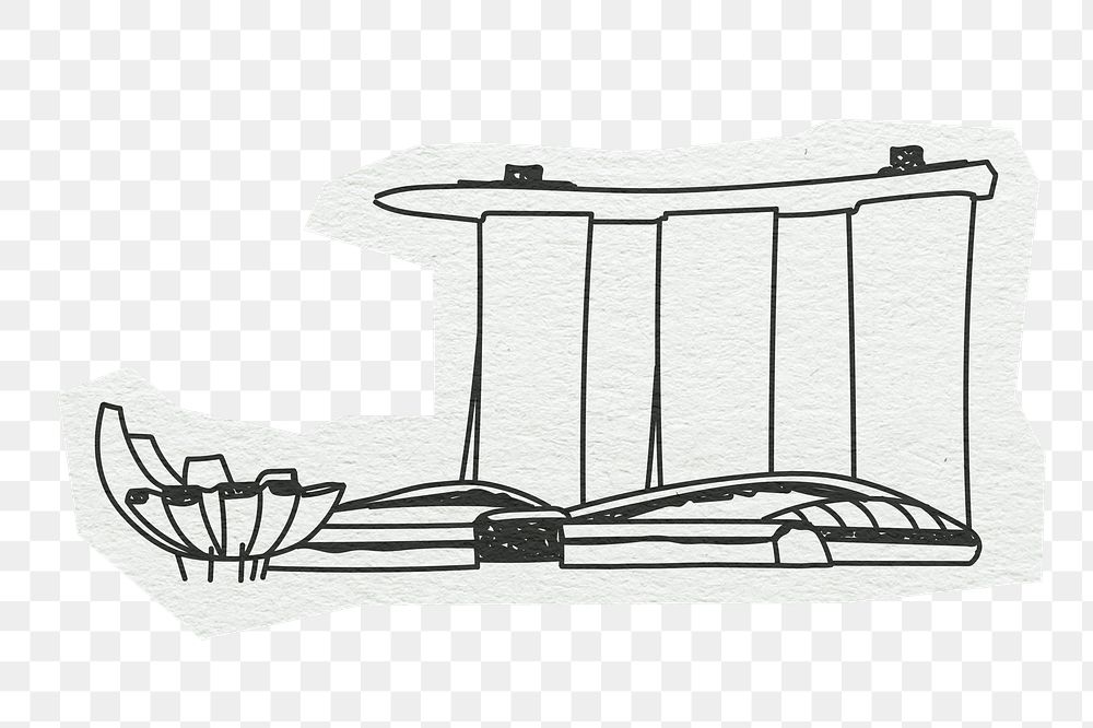 PNG Marina Bay Sands, famous location, line art illustration, transparent background