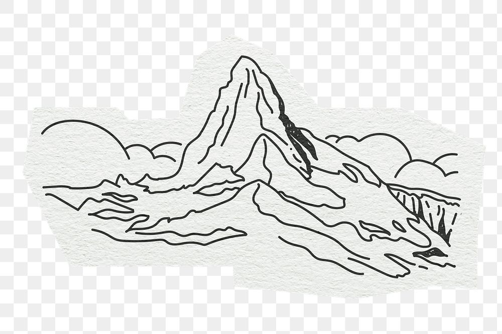 PNG Matterhorn, mountain in Switzerland, line art illustration, transparent background