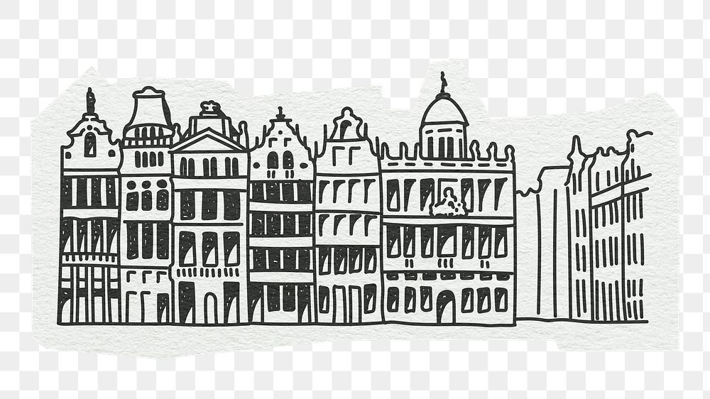 PNG Grand Palace, famous location in Belgium, line art illustration, transparent background