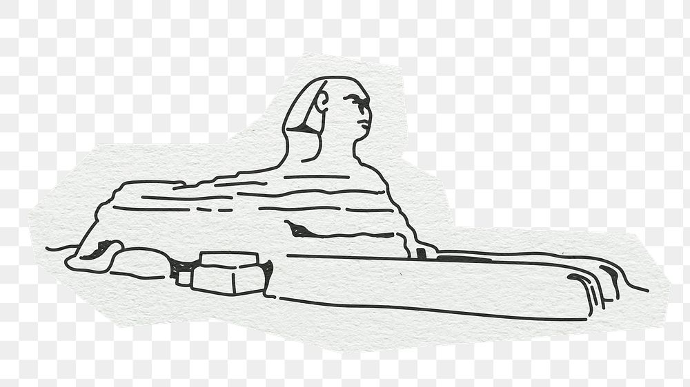 PNG Sphinx, Egyptian famous location, line art illustration, transparent background