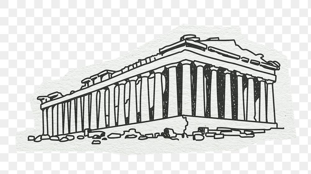 PNG Acropolis of Athens, historical landmark in Greece, line art illustration, transparent background