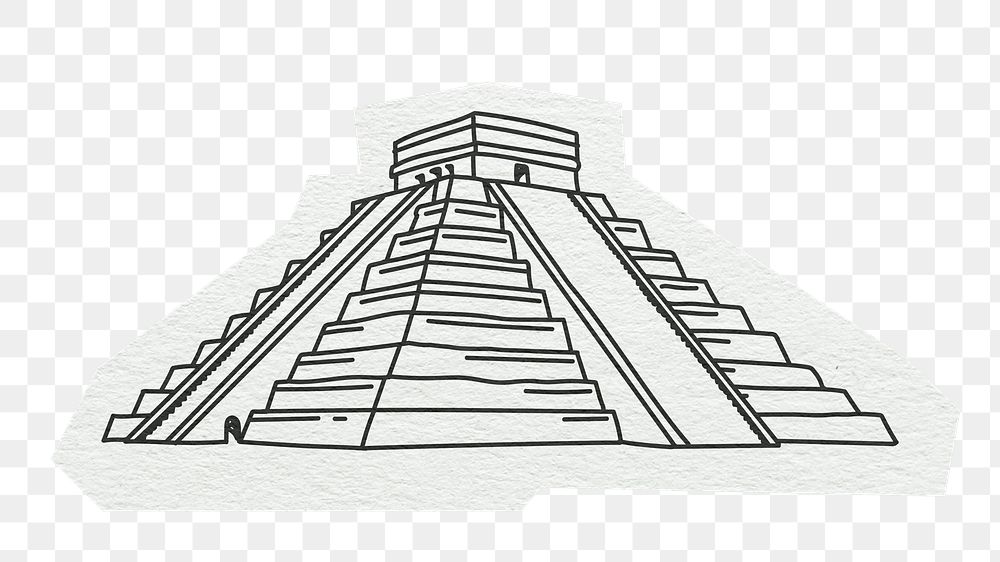 PNG Chichen itza, famous location in Mexico, line art illustration, transparent background