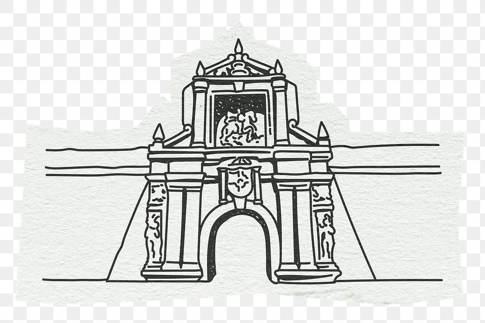 PNG Fort Santiago, historical landmark in Philippines, line art illustration, transparent background