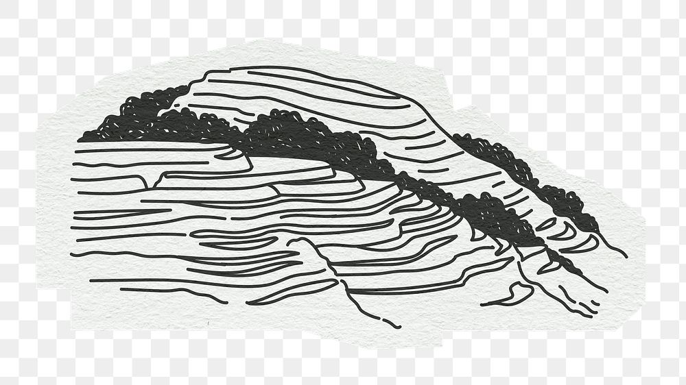 PNG Batad Rice Terraces, historical landmark in Philippines, line art illustration, transparent background