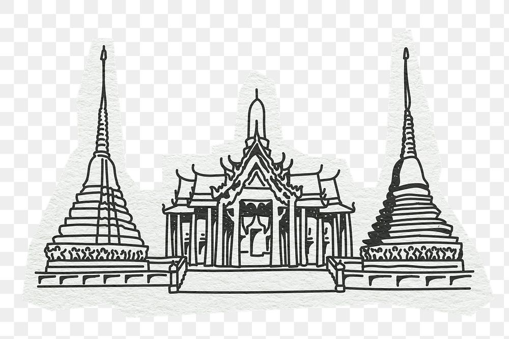 PNG Grand Palace, famous location in  Thailand, line art illustration, transparent background