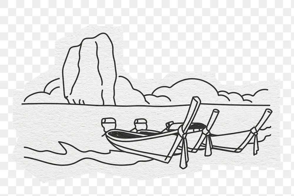 PNG Krabi beach, famous location in Thailand, line art illustration, transparent background