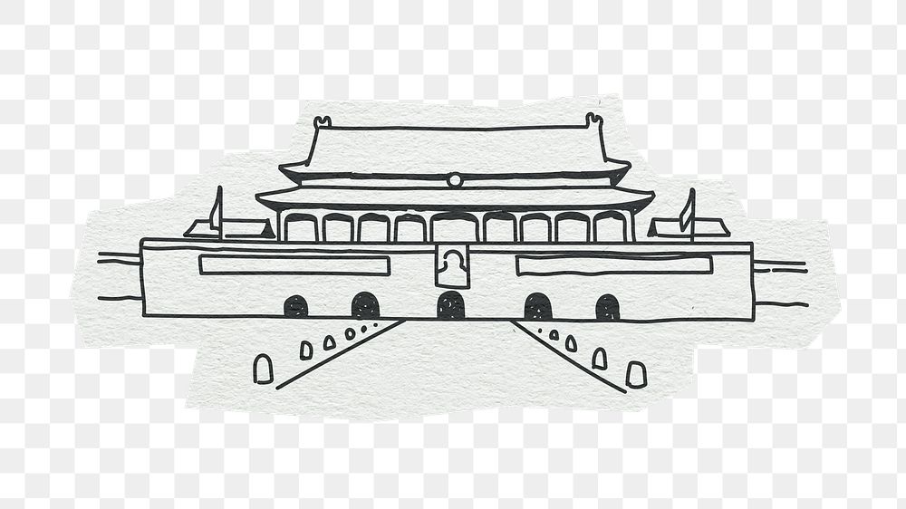 PNG Chinese temple, line art illustration, transparent background