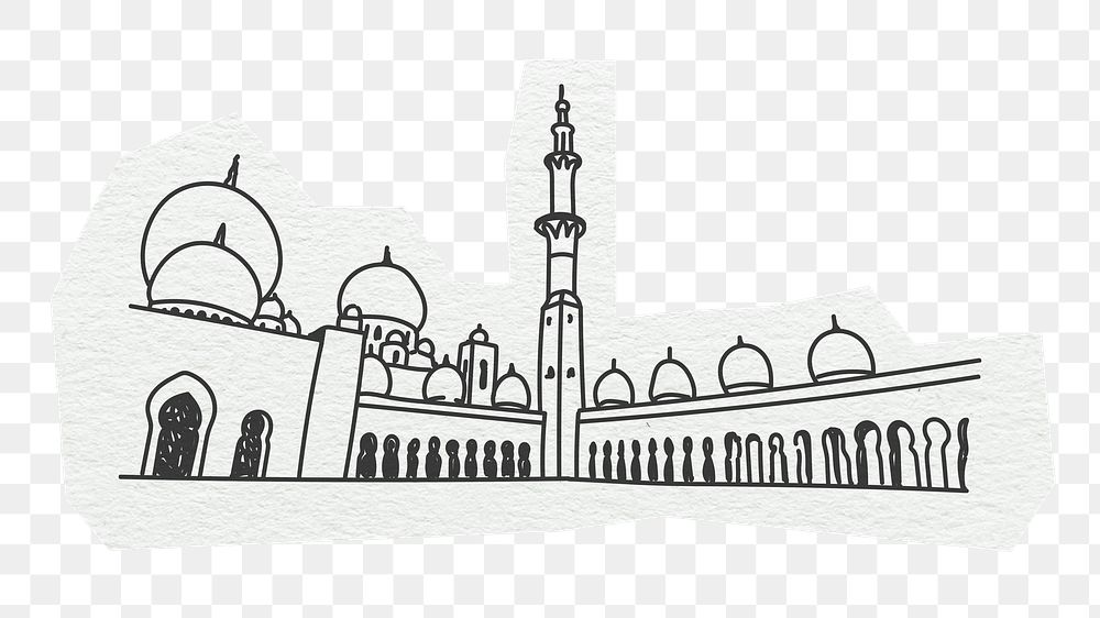 PNG Sheikh Zayed Grand Mosque, line art illustration, transparent background