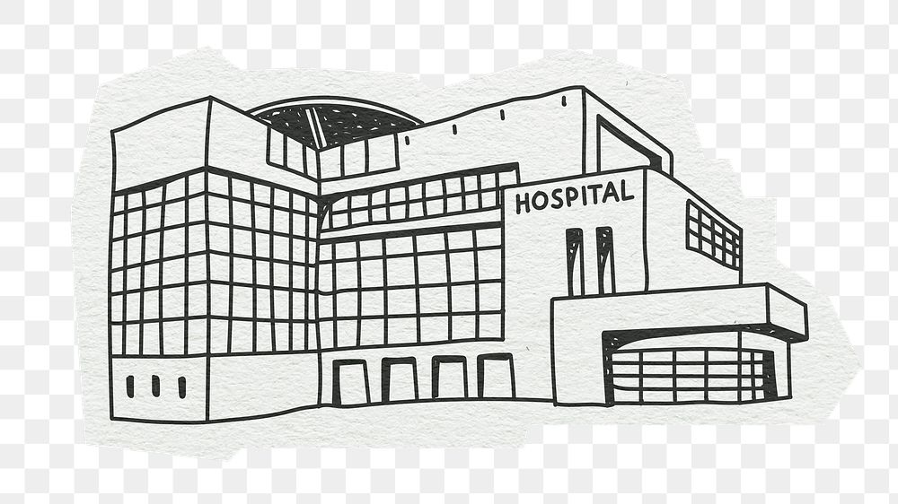 PNG Hospital building, architecture, line art illustration, transparent background