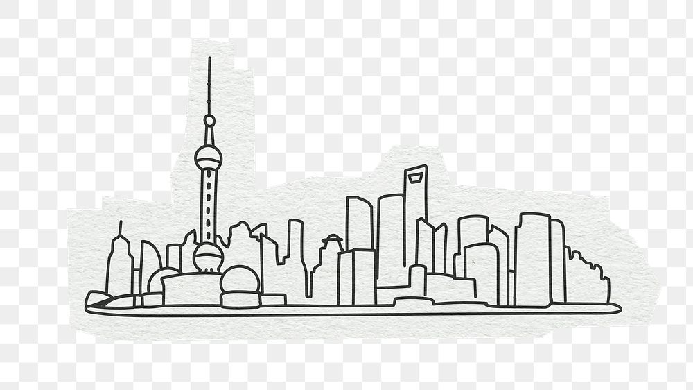 PNG Cityscape, line art illustration, transparent background