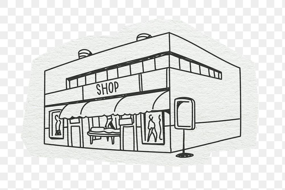 PNG Shopping mall building, architecture, line art illustration, transparent background