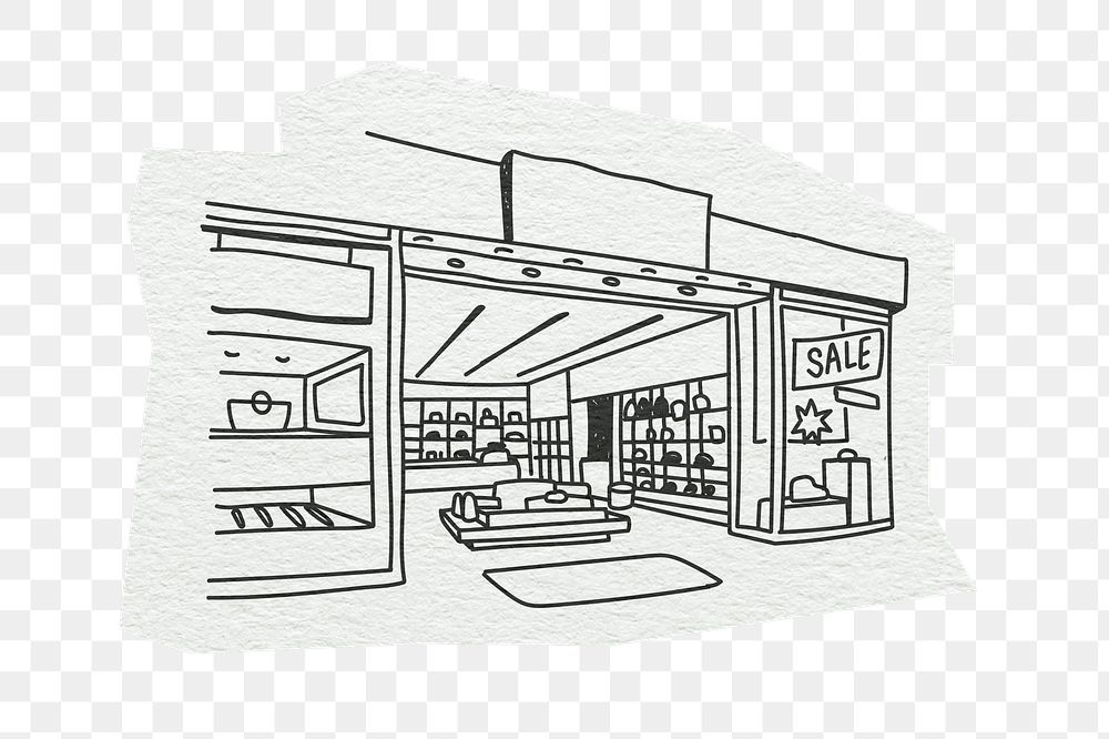PNG Shopping store, architecture, line art illustration, transparent background