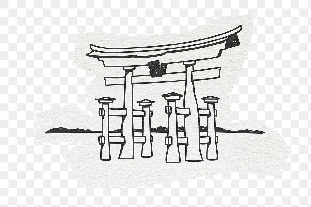 PNG Itsukushima Jinja, Japan famous location, line art illustration, transparent background