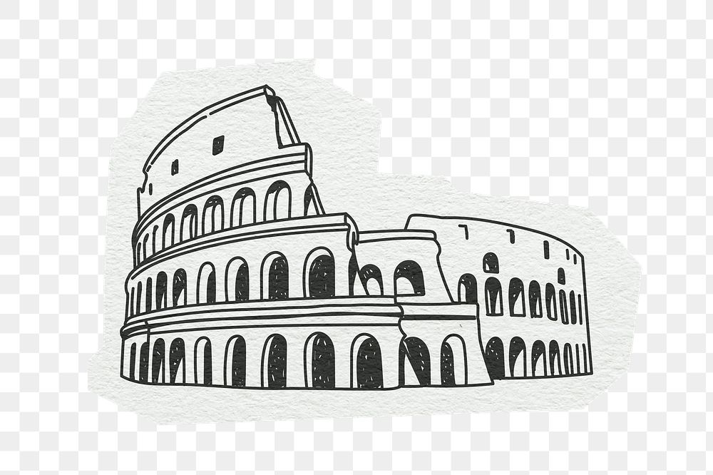 PNG Colosseum, historical landmark in Rome, line art illustration, transparent background