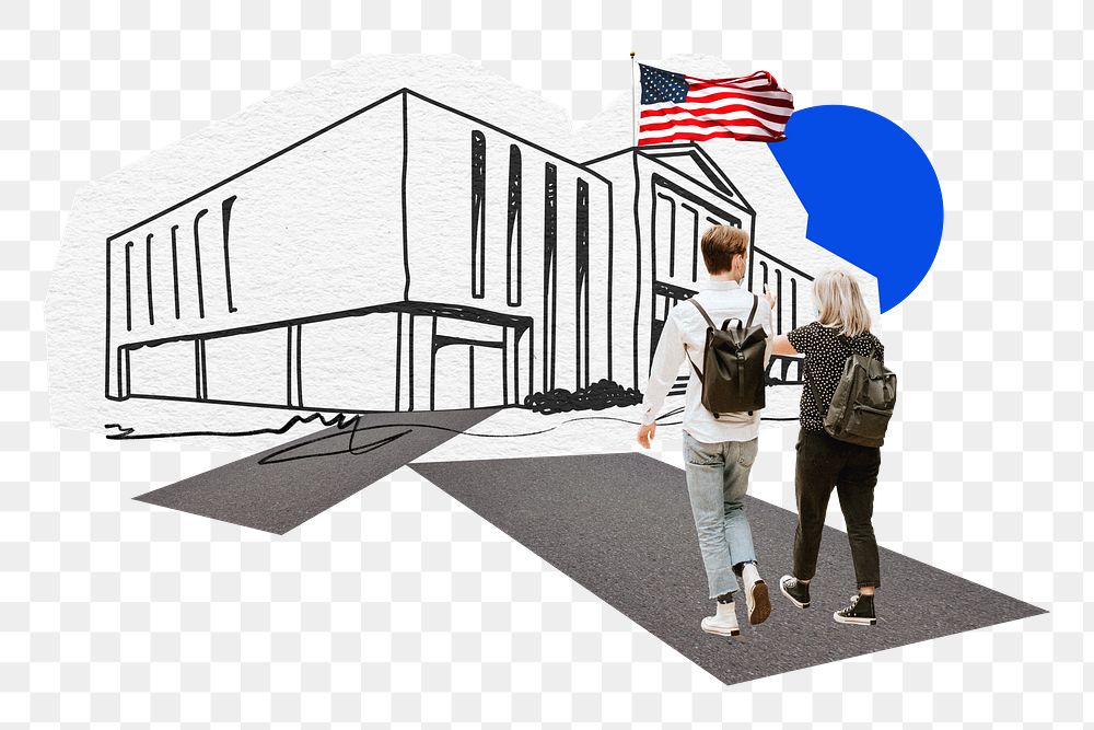 PNG Study in USA, education line art collage, transparent background