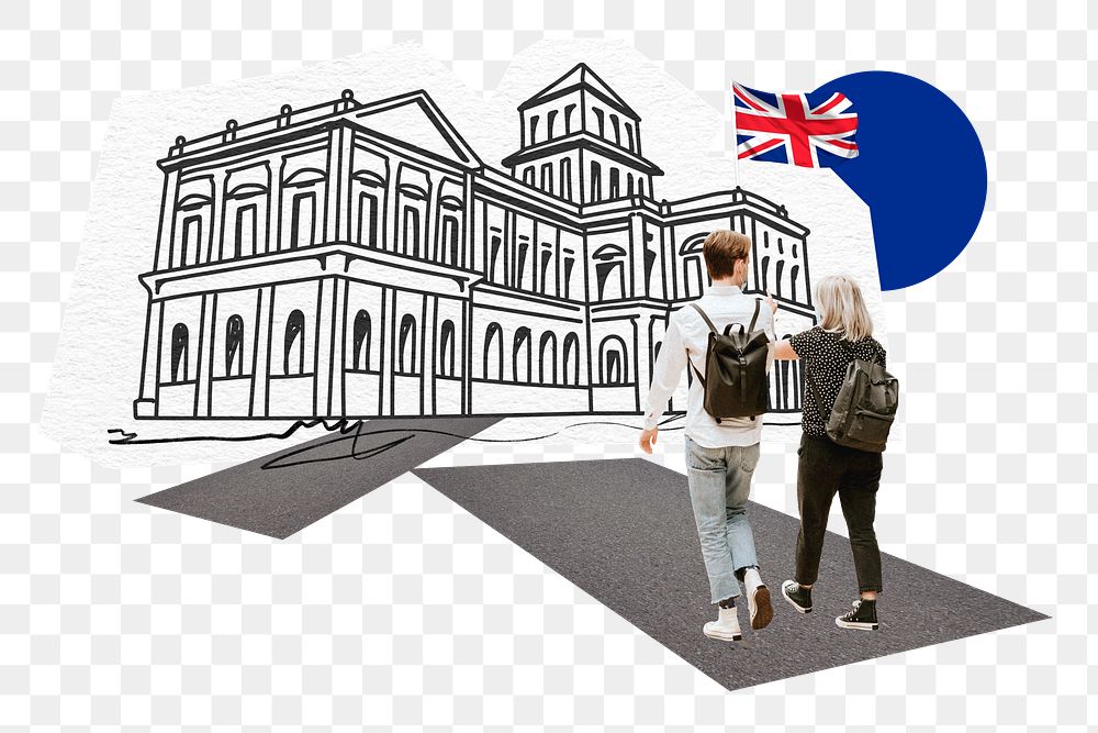 PNG Study in UK, education line art collage, transparent background