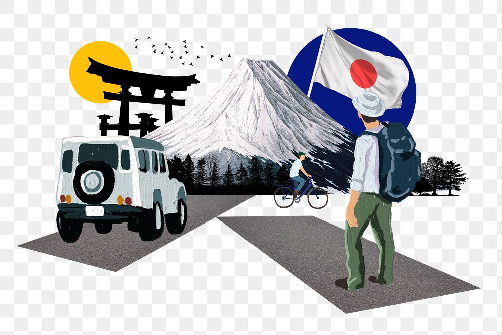 Japan trip png, vacation collage illustration, transparent background