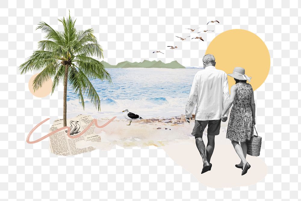 Summer beach png, vacation photo collage, transparent background