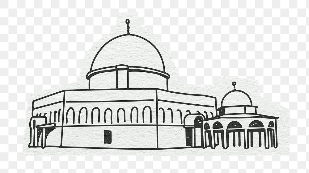 PNG Dome of the Rock, shrine in Jerusalem, line art illustration, transparent background