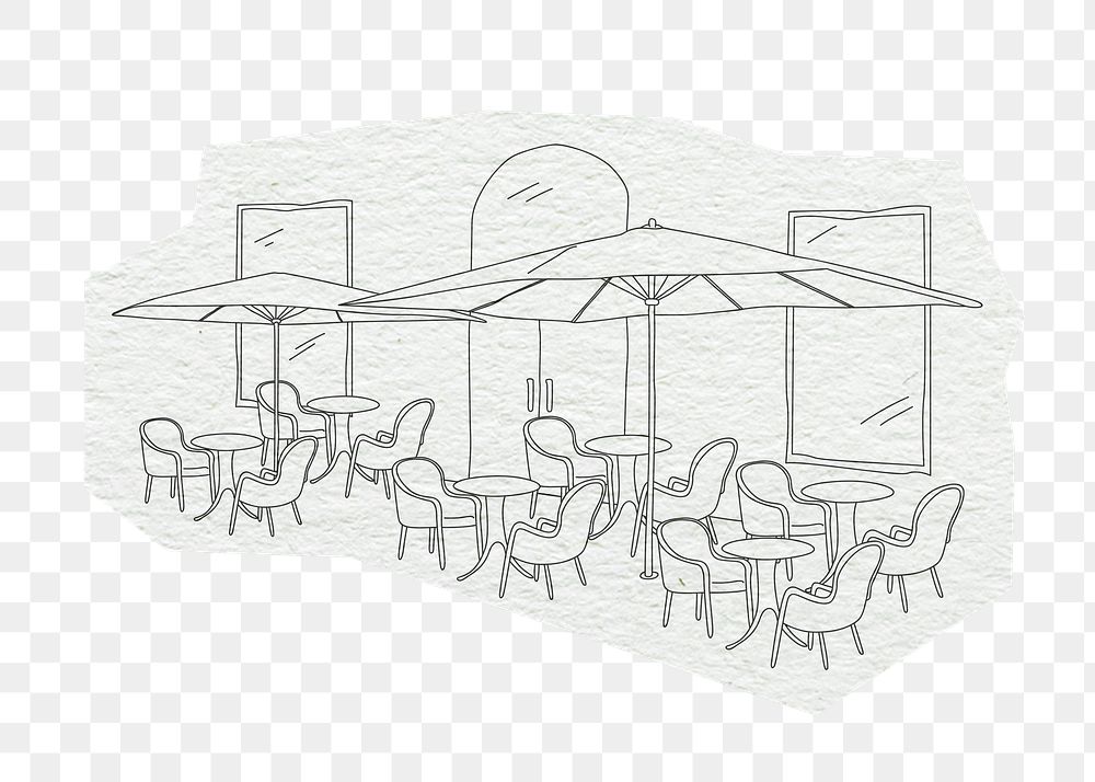 PNG Cafe outdoor tables, line art illustration, transparent background