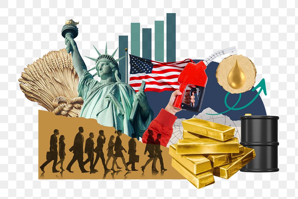 American economy png, commodity market money finance collage, transparent background
