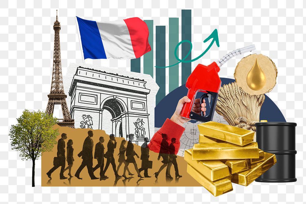 French economy png, commodity market money finance collage, transparent background