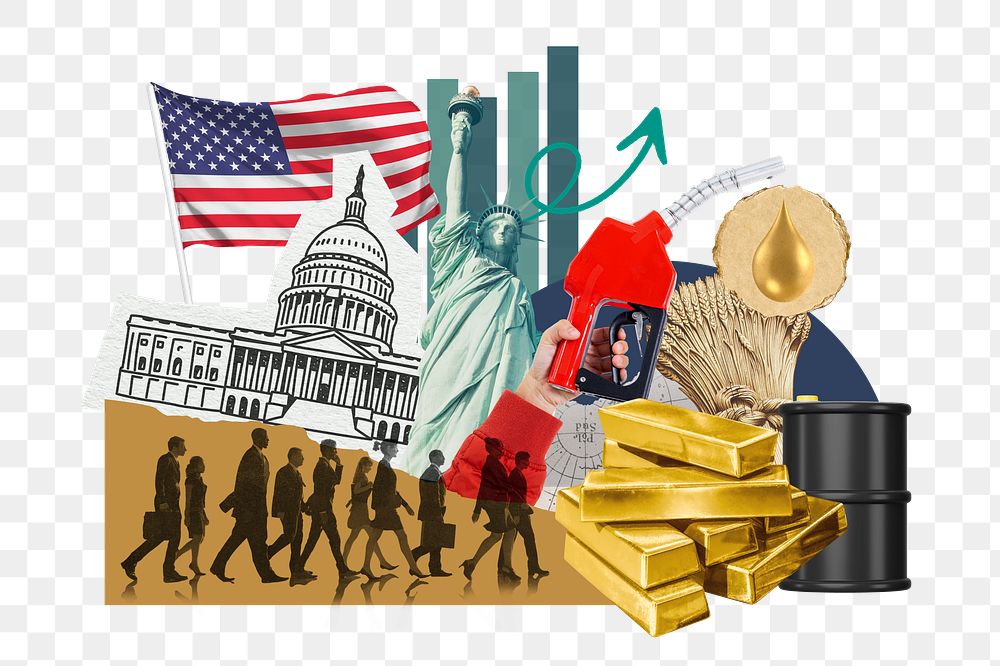 American economy png, commodity market money finance collage, transparent background