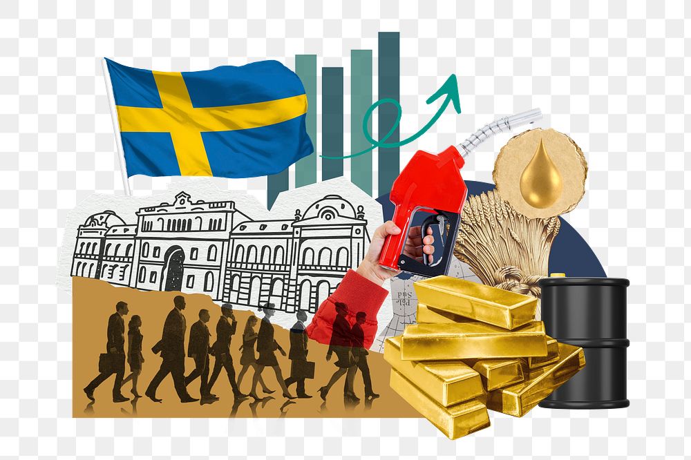 Swedish economy png, commodity market money finance collage, transparent background