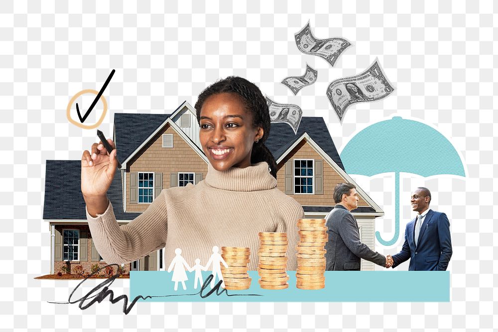 PNG real estate investment, money finance collage, transparent background