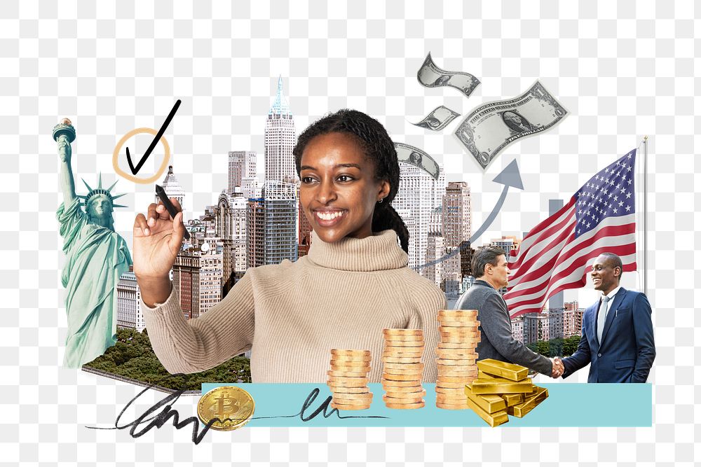 PNG USA investment, money finance collage, transparent background