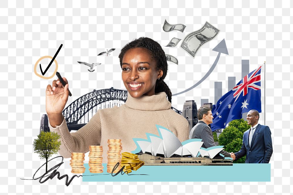 PNG Australia investment, money finance collage, transparent background