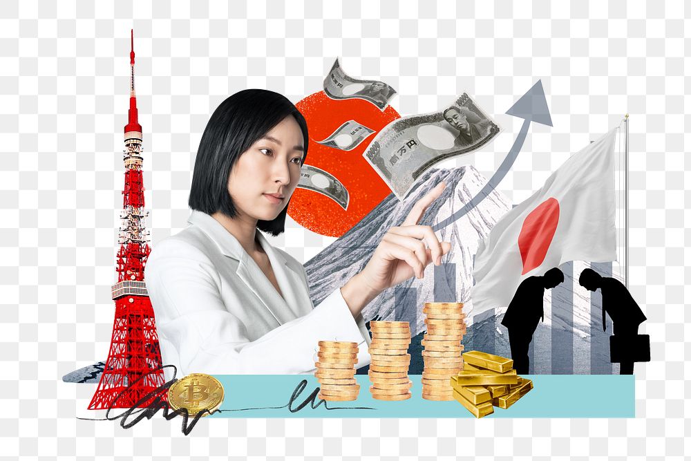 PNG Japan investment, money finance collage, transparent background