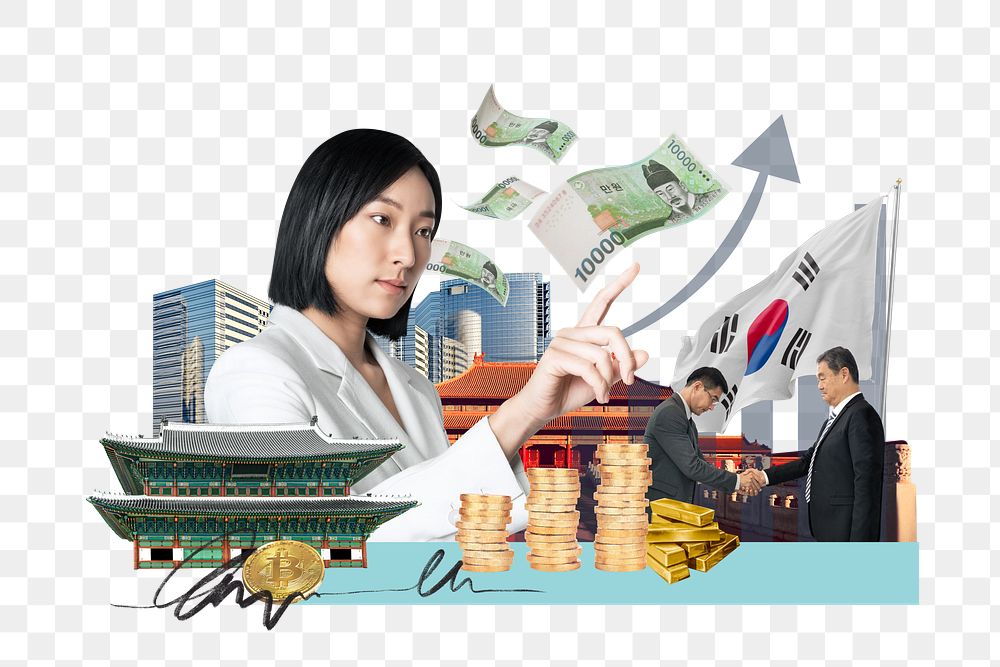 PNG South Korea investment, money finance collage, transparent background