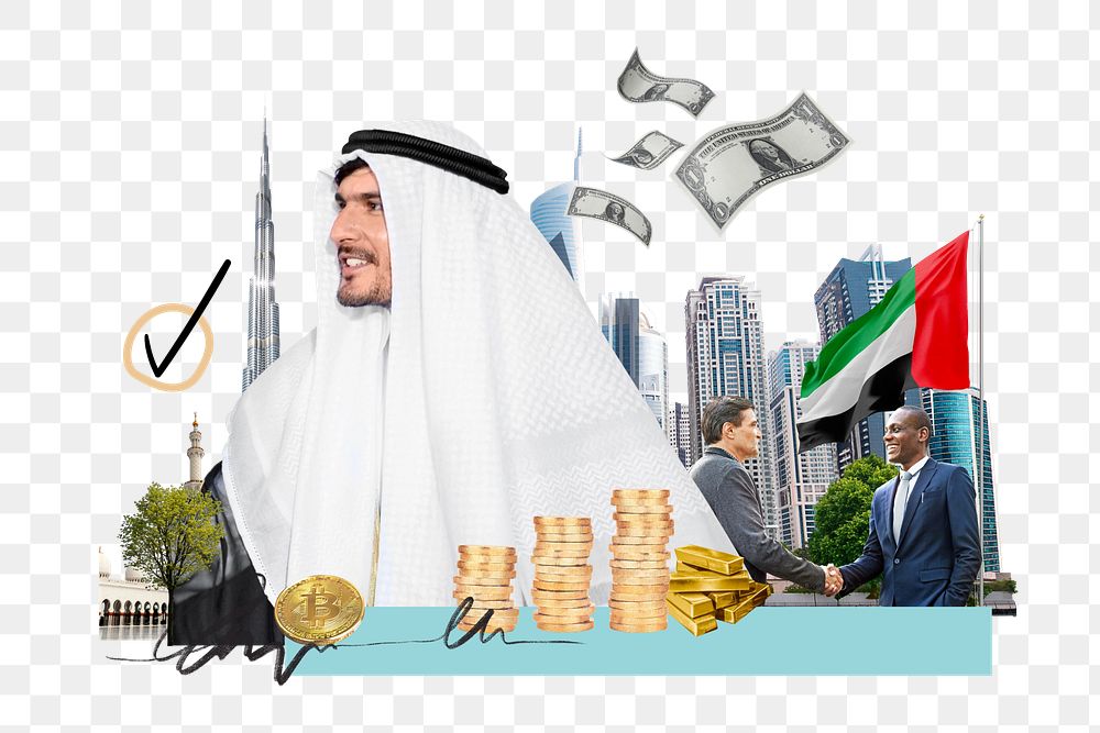 PNG UAE investment, money finance collage, transparent background