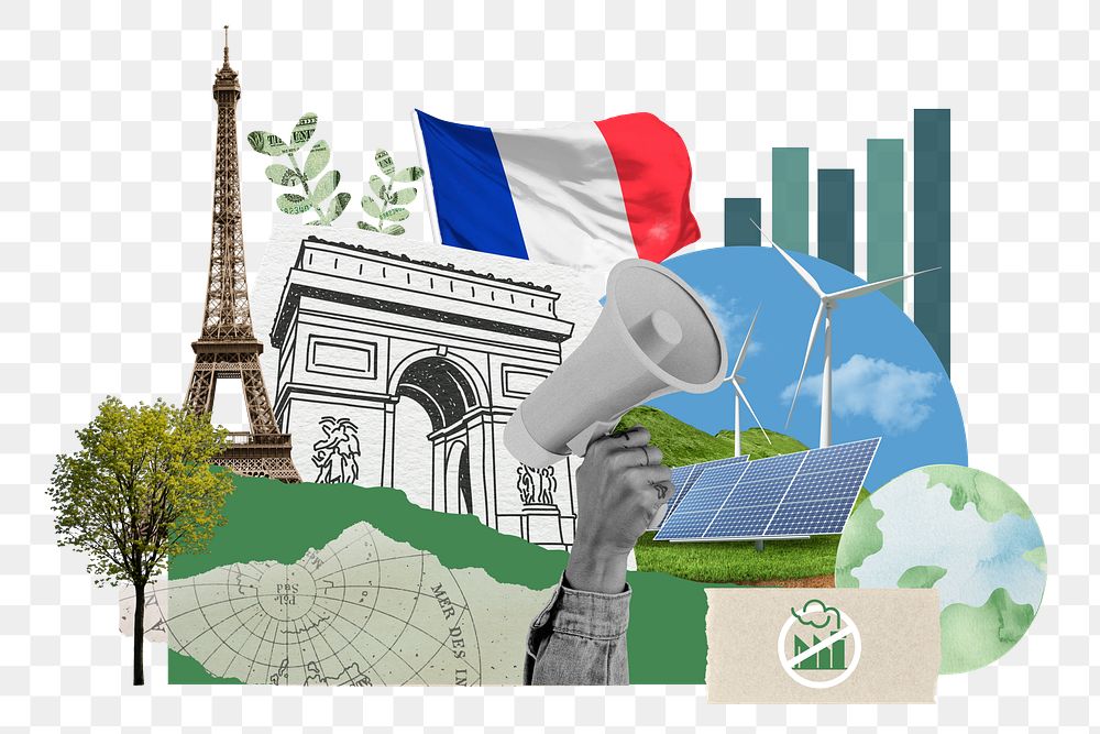 PNG French  climate protest, environment collage, transparent background