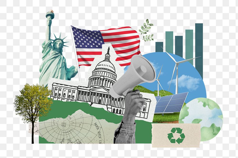 PNG American climate protest, environment collage, transparent background