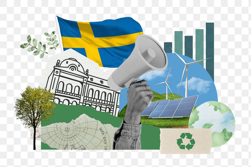 PNG Swedish climate protest, environment collage, transparent background