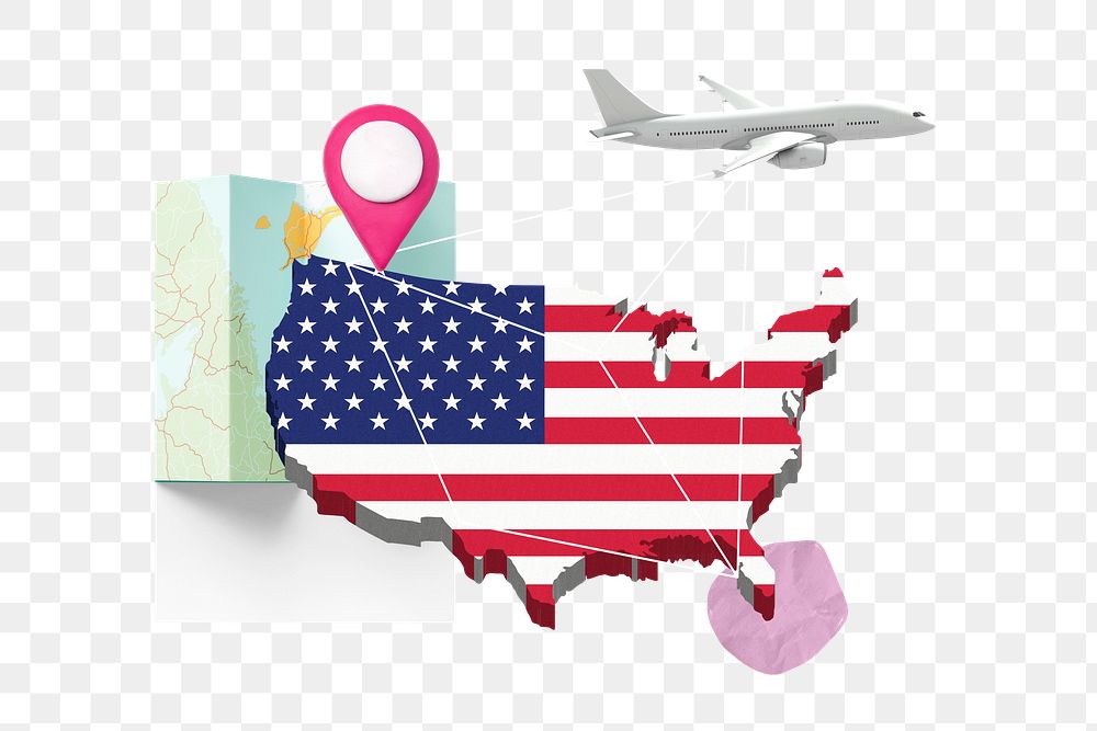 PNG USA travel, tourism collage illustration, transparent background