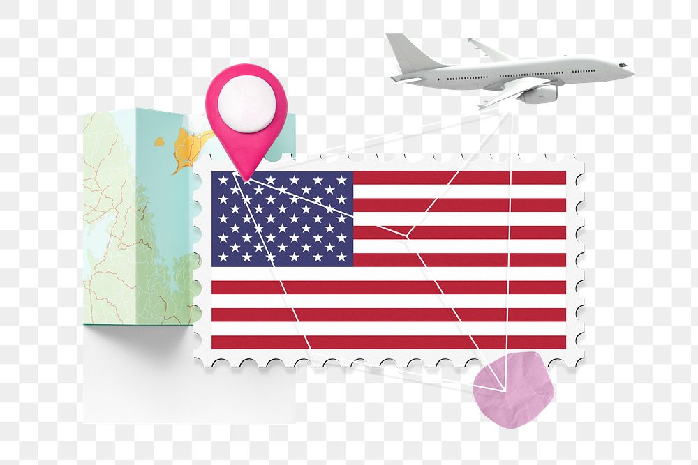 PNG USA travel, stamp tourism collage illustration, transparent background