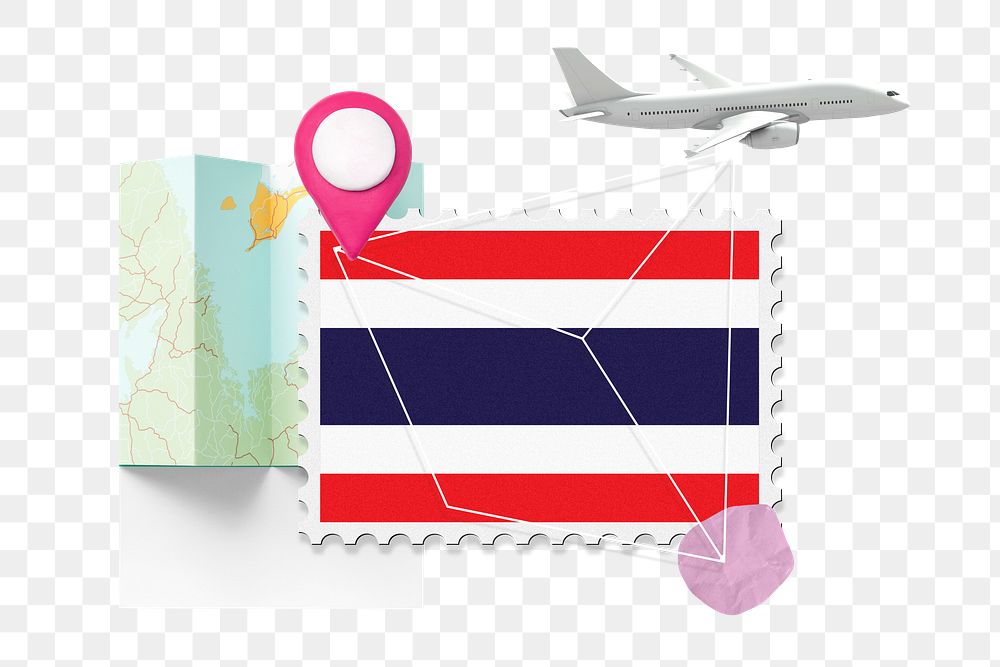 PNG Thailand travel, stamp tourism collage illustration, transparent background