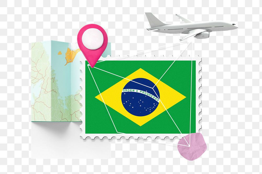 PNG Brazil travel, stamp tourism collage illustration, transparent background