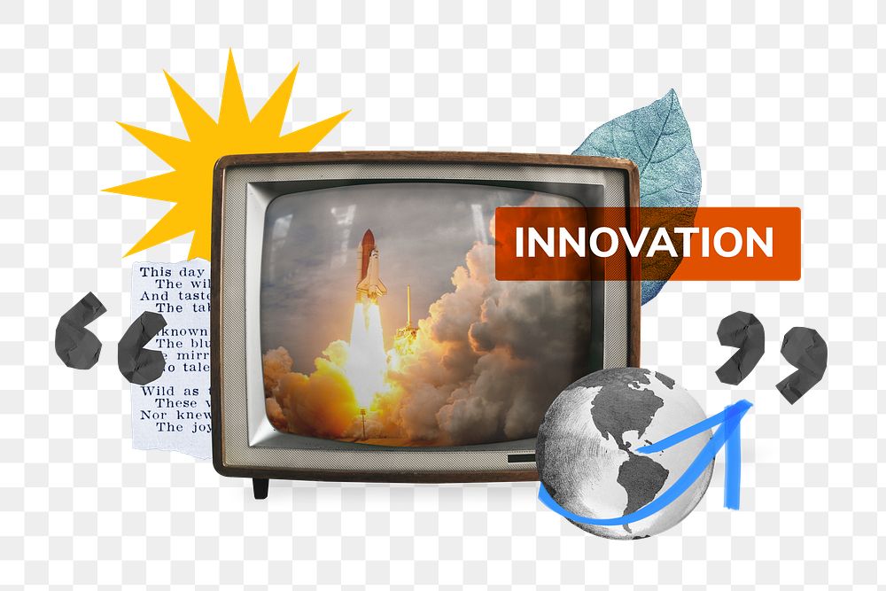 Innovation png, TV news collage illustration, transparent background