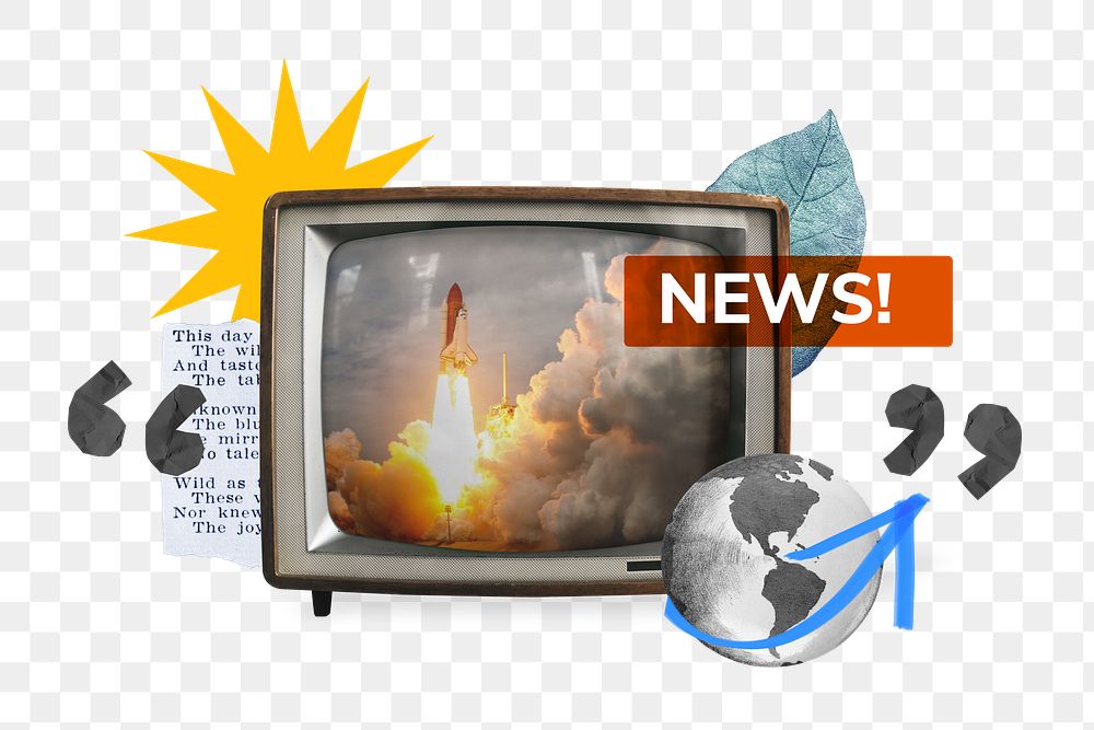 Report png, TV news collage illustration, transparent background