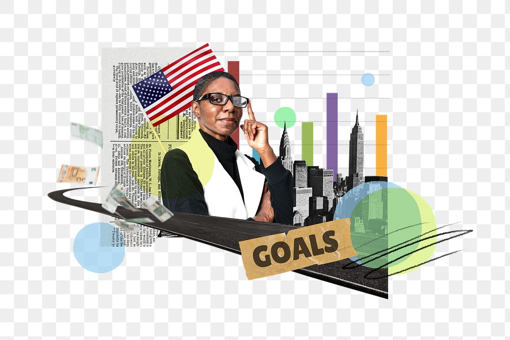 PNG American business goals, economic growth collage, transparent background