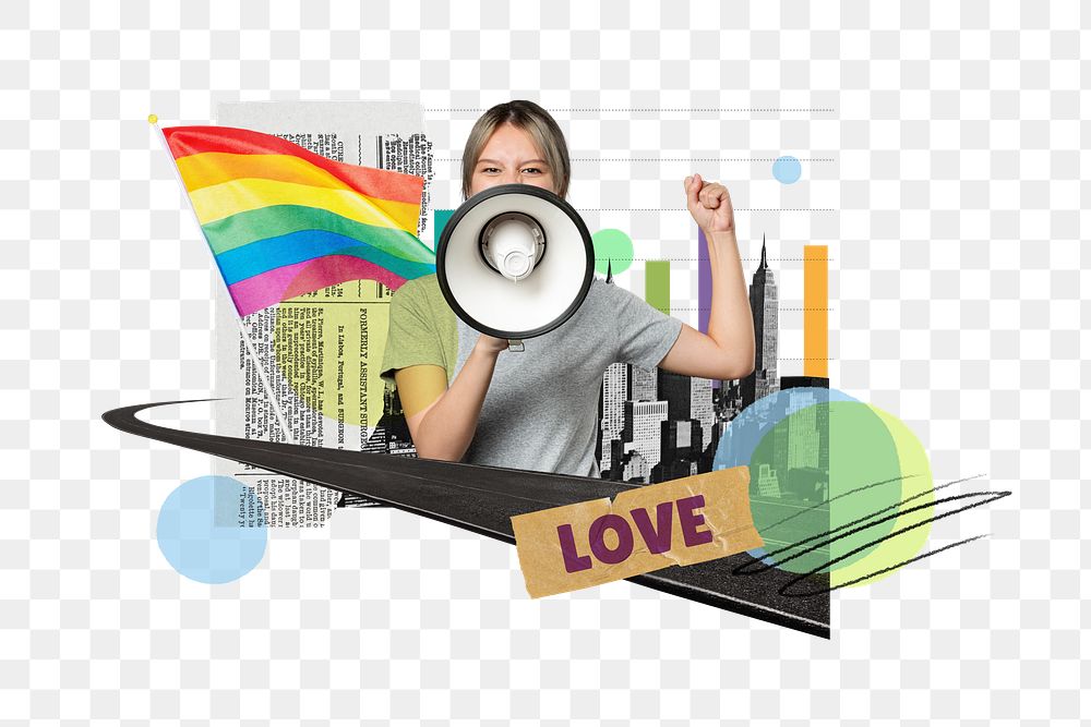 Love protest png, LGBT pride photo collage, transparent background