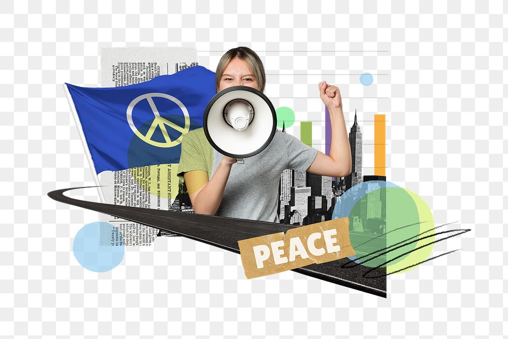 Peace png, protest activism photo collage, transparent background