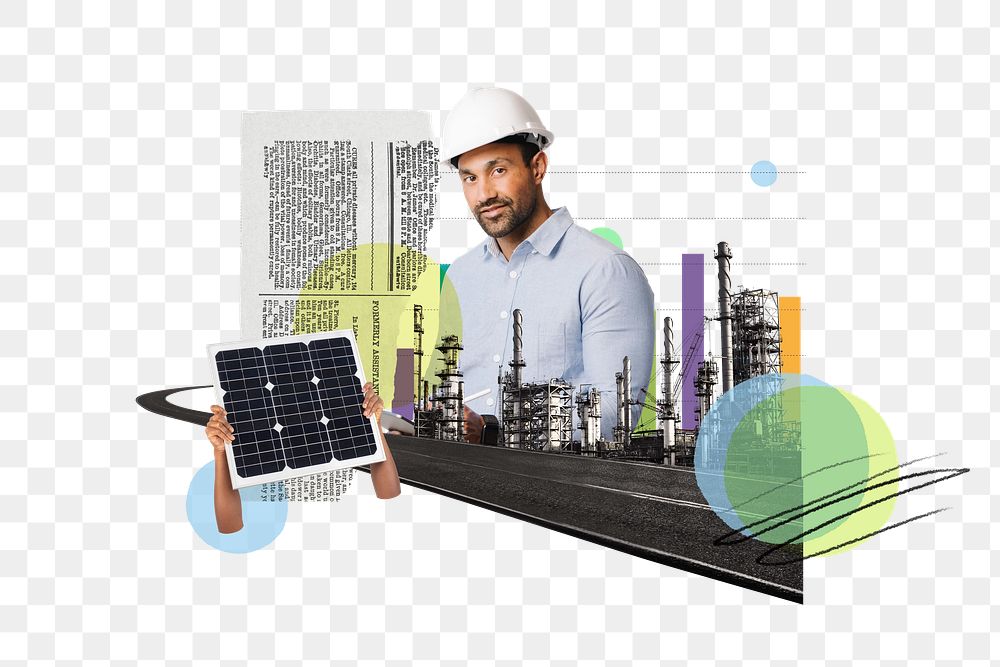 Energy engineering png, environmental issue collage, transparent background