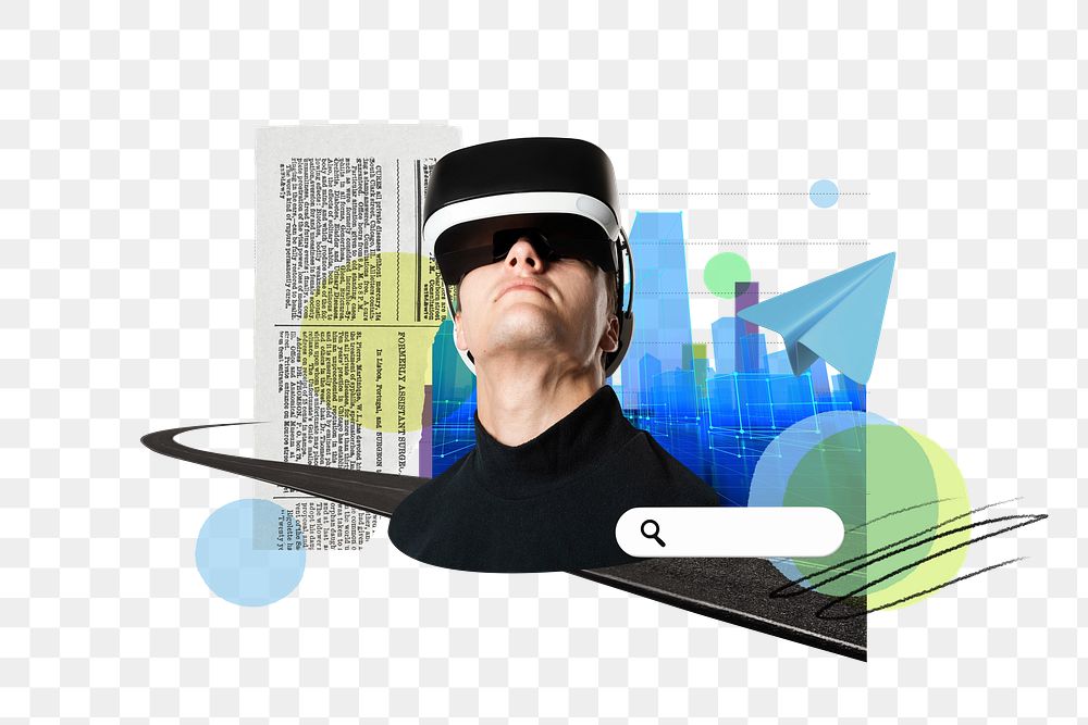 VR experience png, technology photo collage, transparent background