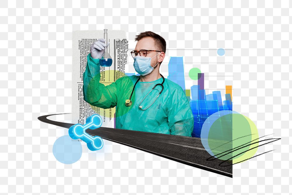Vaccine research png, medical photo collage, transparent background