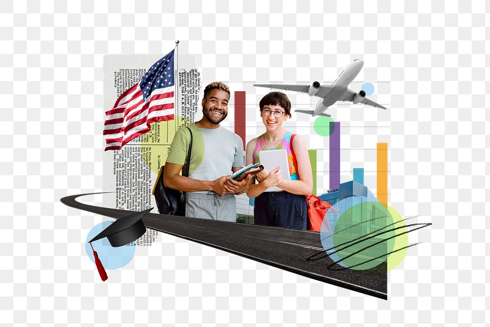 PNG Study in USA, education photo collage, transparent background